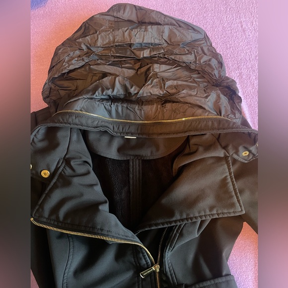 Michael Kors Softshell Moto Coat Belted Funnel Neck Hidden Hood - Picture 13 of 16